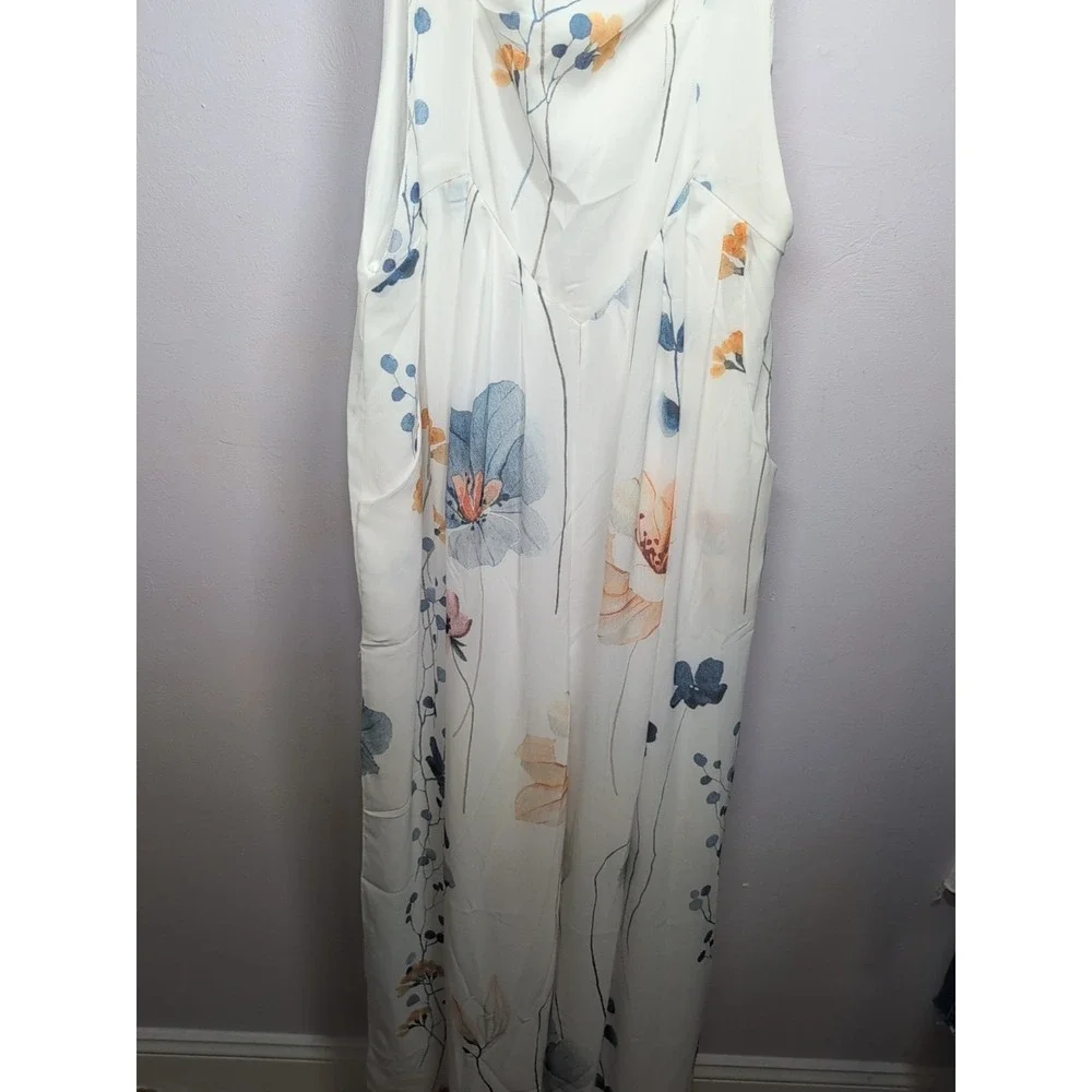 Chicme Art To Wear White Floral Wide Leg  Jumpsuit‎ Women's Small
